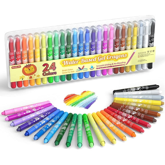 24 Colors Gel Crayons , Shuttle Art Non-Toxic Twistable Crayons Set for Coloring, Crayon-Pastel-Watercolor Effect, Ideal for Paper