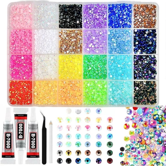 24 Colors Gems Rhinestones Jewels for Crafts, Flatback Crystal Bedazzling Gemstones Rhinestone for Crafting,Bedazzler Kit for Crafting Book Shoes Nail Art