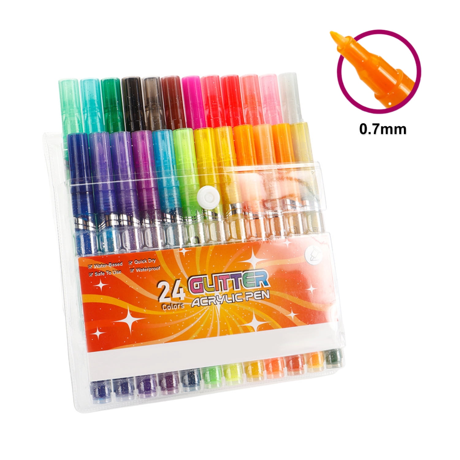 24 Colors Glitter Marker Pens Set, Sparkle Acrylic Marker for Journaling, Drawing, DIY Crafts, Quick Dry Waterproof Art Markers for Paper Wood Plastic Glass Metal(0.7MM)