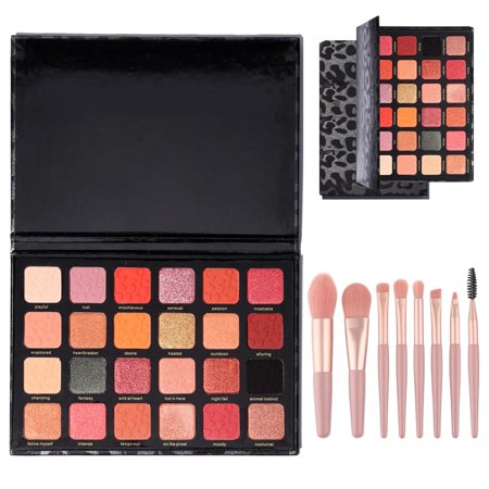 24 Colors Leopard Long Lasting Glamorous Eyeshadow Palette, High Pigmented Nudes Creamy Smokey Pallet Set, Glitter Eyeshadow Palette Highly Pigmented, Naturing-Looking Long Lasting Waterproof (#A)