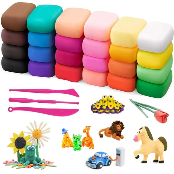 24 Colors Modeling Clay Kit, Air Dry Clay, Magic Foam DIY Clay with Sculpting Tools, Ultra Light & Soft Clay, Safe & Non-Toxic Self Drying, Christmas Gift