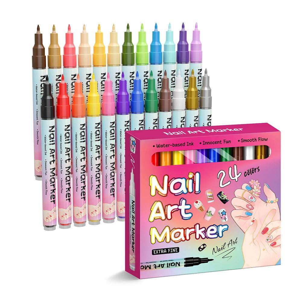 24 Colors Nail Art Marker Quick Dry Graffiti Nail Art Pens for Painting Nails