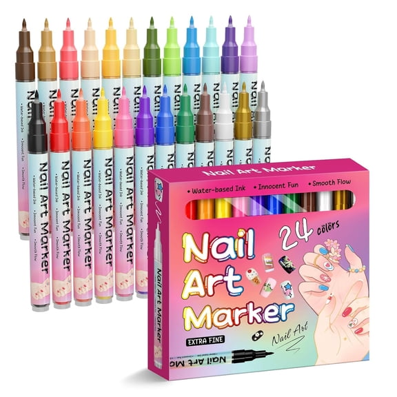 24 Colors Nail Art Pens Set, 2025 Upgrade Nail Art Markers for Gel Nails, DIY Quick Dry Graffiti Dotting Point Liner Pens, 3D Nail Polish Pens for Painting, Nails Art Drawing Tool (24 Colors)