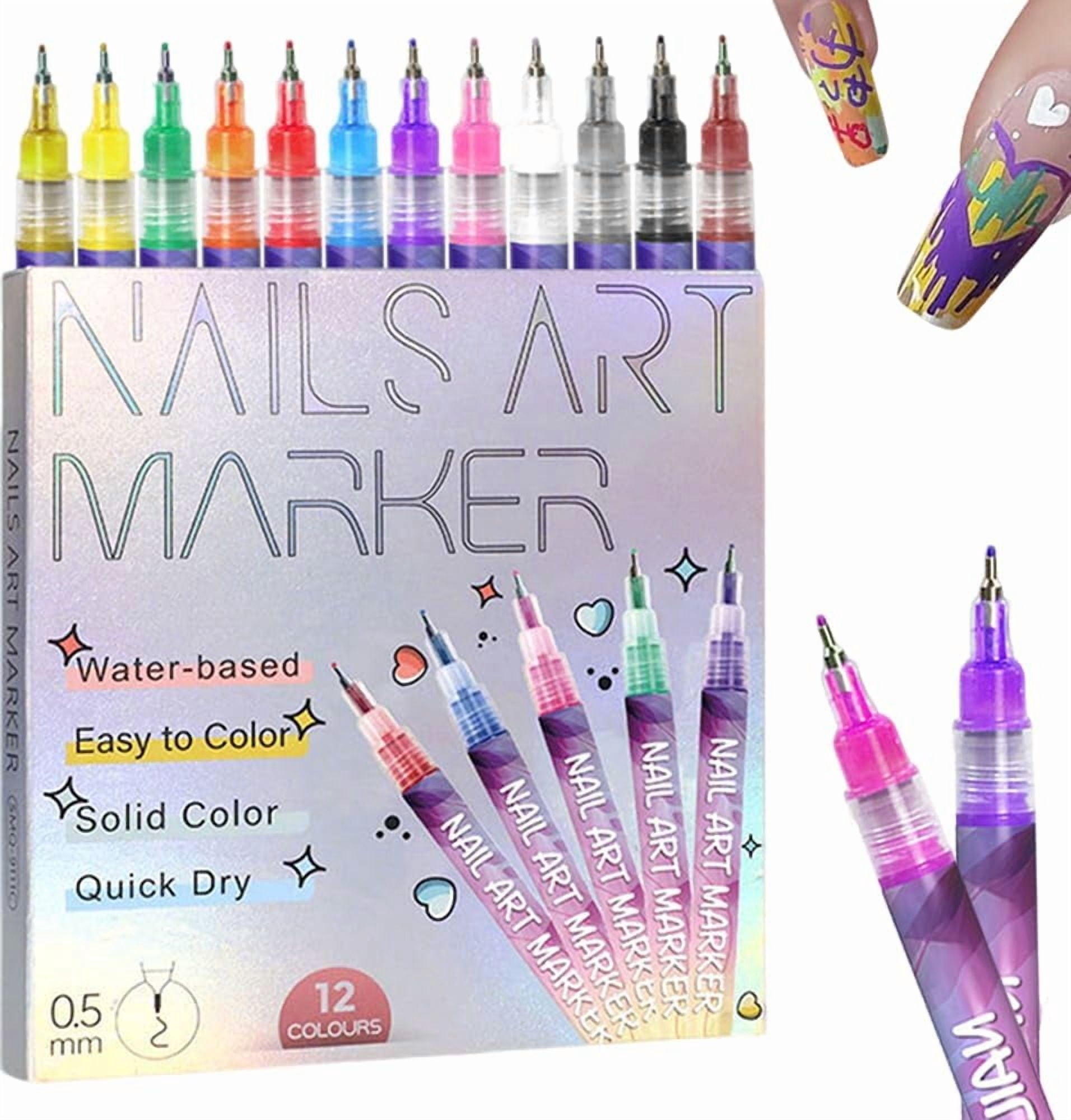 24 Colors Nail Art Pens Set, Nail Art Markers Polish Pen for 3D Nail Art, Drawing Painting Liner Brush for DIY Nail Art Beauty Adorn Manicure Tools, 0.5mm Nail Pen Set,Pen Acrylic Paint Pens