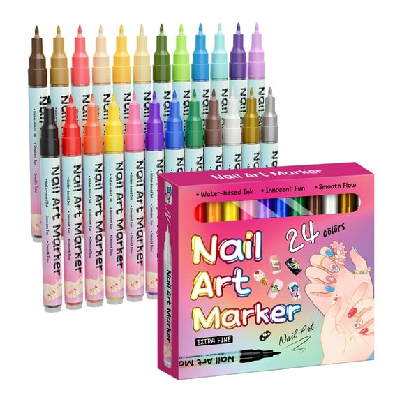 24 Colors Nail Art Pens, Upgraded Nail Art Markers for Art Design Acrylic Paint Marker,3d Polish Pencil for Gel Nails,quick Drying Waterproof Diy Pen for Intricate Designs