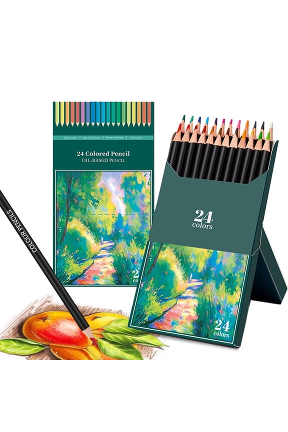 24 Colors Oil-Based Colored Pencils Set - Soft Core Art Pencils for Drawing, Sketching, Coloring Books & Shading