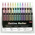 thumbnail image 1 of 24 Colors Outline Metallic Markers, Acrylic Paint Marker Paint Pen Glitter Drawing Pen for Wood, Rock Painting, 1 of 7