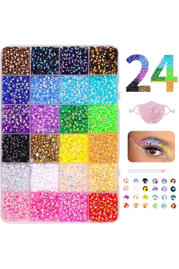 24 Colors Resin Jelly Rhinestone for Bedazzling, Multicolor 3mm Flatback Gems for Diamond Art, DIY Resin Rhinestone Kits