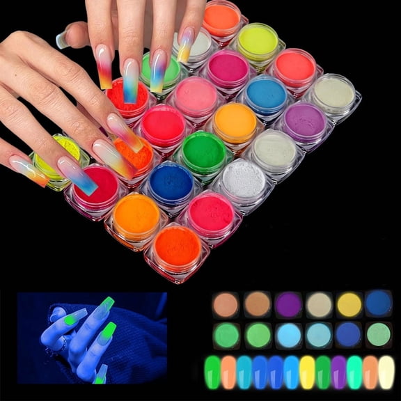 24 Colors Set of Popular Resin Fluorescent Powder, Glow-In-The-Dark Powder for Nail Art Decoration, Watercolor Nail Paint, And Glitter for Painting Nails