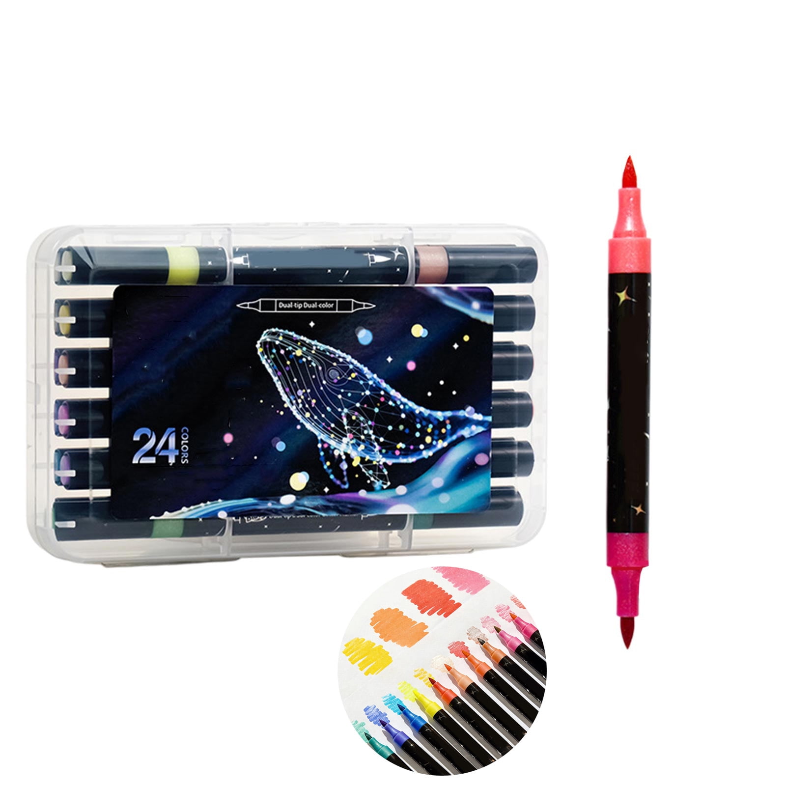 24 Colors Shimmer Acrylic Paint Markers, Dual-Tip with Brush Tip Pens for Stone, Wood, Calligraphy, Canvas, Ceramic, Metal, Glass, Rock Painting, and DIY Crafts