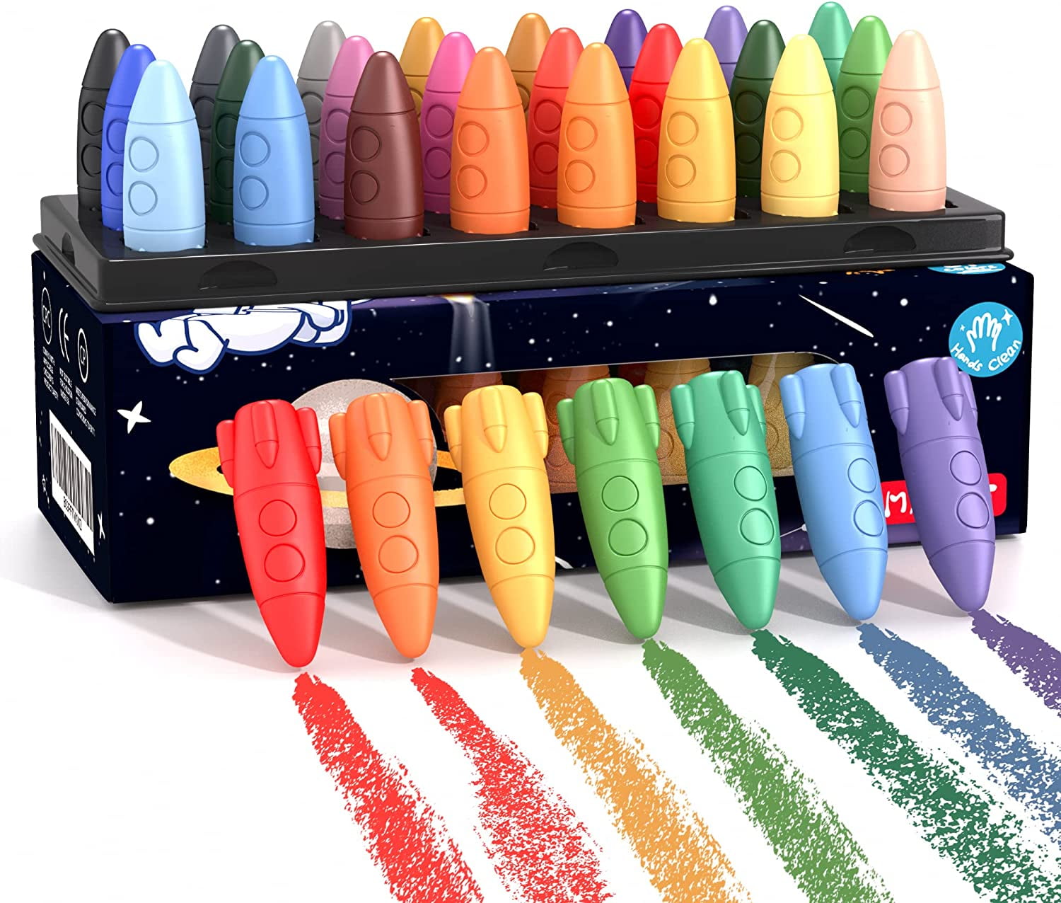 24 Colors Space Crayons for Toddlers, 99 Unbreakable Nontoxic Crayon