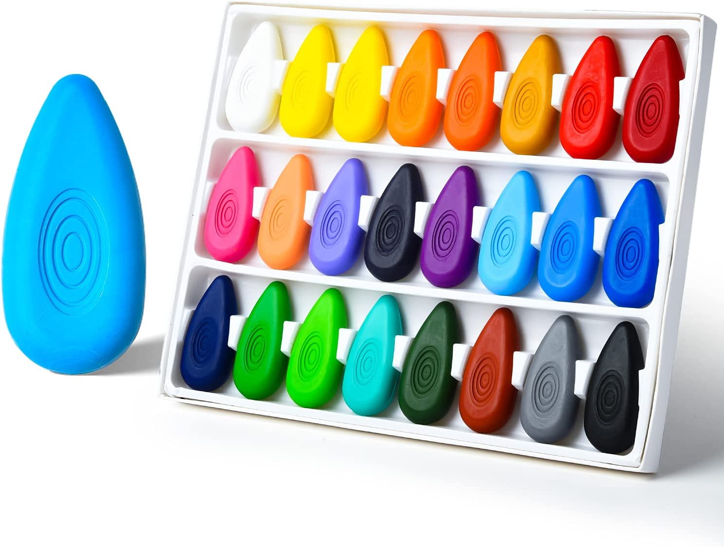24 Colors Toddler Crayons, NonToxic Washable Crayons for Kids, Easy to Hold WaterDrop Shape