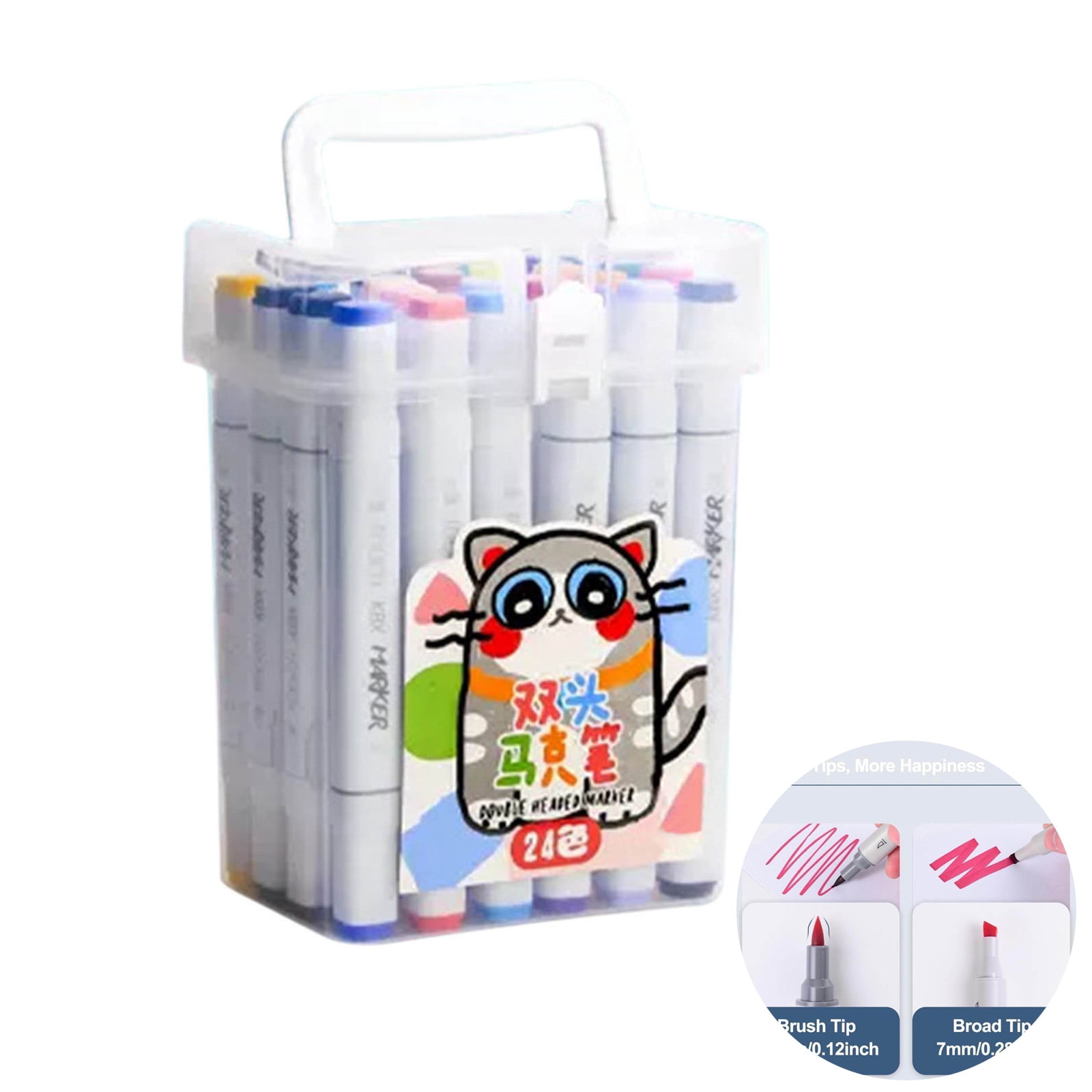 24 Colors Washable Acrylic Paint Markers, Dual-Tip with 3mm Brush & 7mm Broad Tip Pens for Stone, Wood, Canvas, Rock Painting, Calligraphy, and DIY Crafts