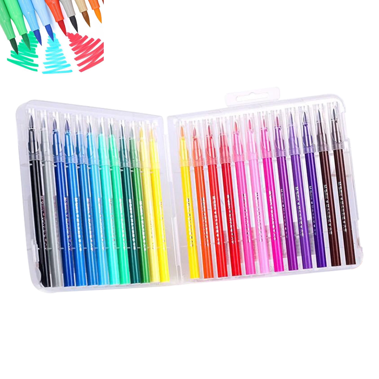 24 Colors Washable Paint Markers,Soft Brush Tip Pens,No Bleed Fade Resistant Low-Odor Non-Toxic Art Pens for Ages 3+ & Adults,Perfect for Canvas, Rock Painting, Ceramic, Fabric Painting, DIY Crafts