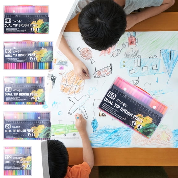 24 Colors Watercolor Brush Pens, Dual Tip Coloring Markers Washable Non-Staining for Doodling Cartoons Outlining Journaling Home College Artists by Xuniizn