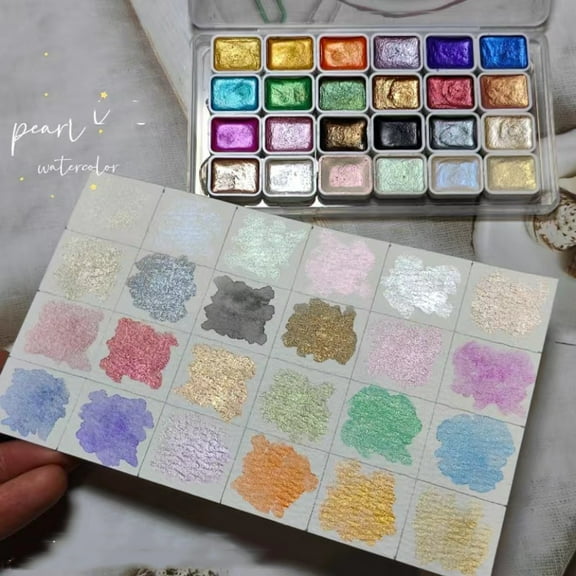 24 Colors Watercolor Paint Set | Pearl Solid Pigments | Metallic Shimmer | Portable Artist Kit for Beginners & Professionals | High Transparency | Lightfast | Easy Blend | 24 Color Palette |