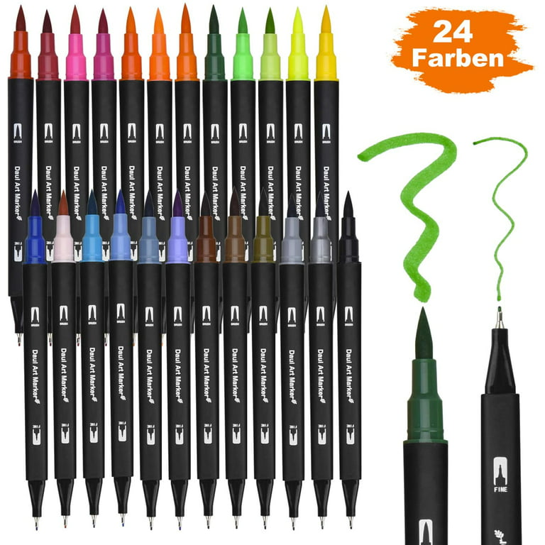 24 Colors for Watercolor Painting with Flexible Nylon Brush Tips, Paint  Markers for Coloring, Calligraphy, Drawing with Water Brush, Art Supplies  for