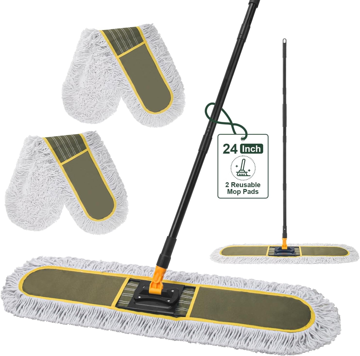 24" Commercial Dust Mops for Floor Cleaning with 2 Replacement Mop Pads ...