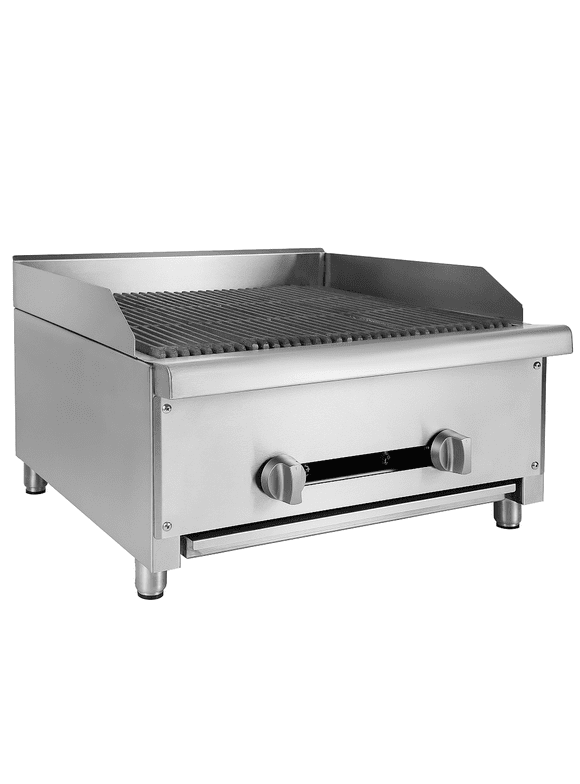 24" Commercial Gas Charbroilers, Natural/Propane Grill Radiant Broiler 2 Burners, Stainless Steel Countertop for BBQ Cooking Equipment Griddle Restaurant - 56000 BTU