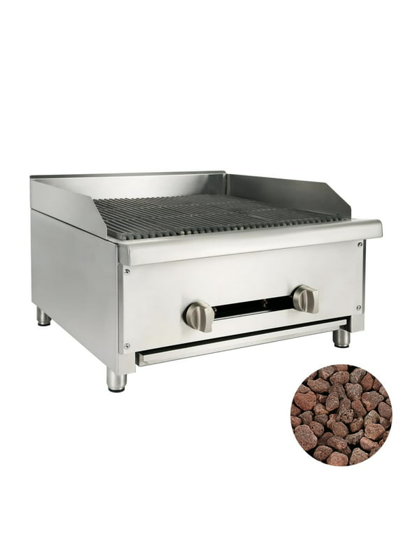 24" Commercial Natural Gas Lava Rock Charbroilers/Propane Gas Stainless Steel Radiant Broiler 2 Burners 56,000 BTU,Restaurant Equipment BBQ outdoor Countertop Grill