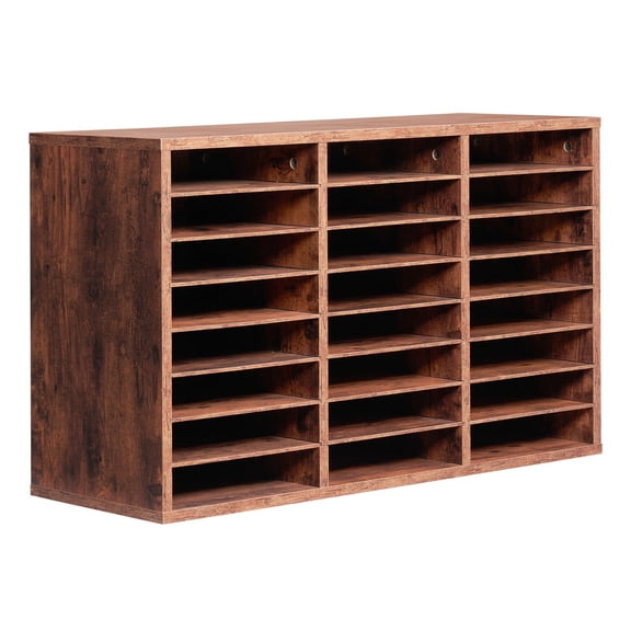 24 Compartment Literature Organizer, Wooden Mailbox Sorter with Removable Shelves, Dark Brown for Office Home Classroom