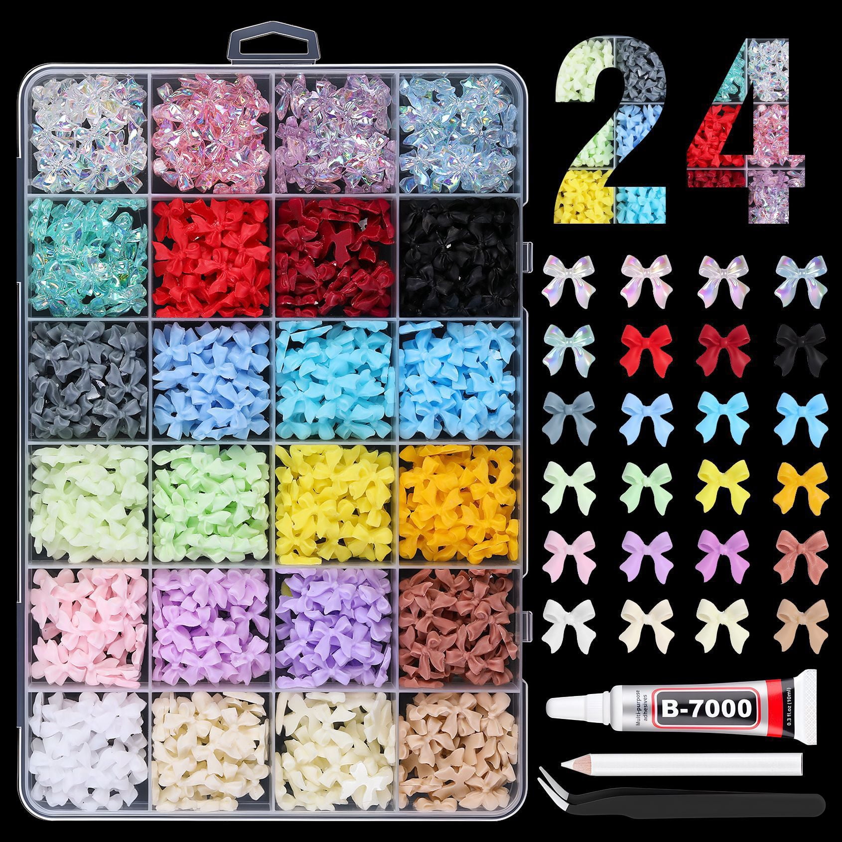 24-Compartment Storage Box Resin Flat-Bottom Drill for Nails Face Eye Makeup Tumblers Bottles Crafts Shoes Phones