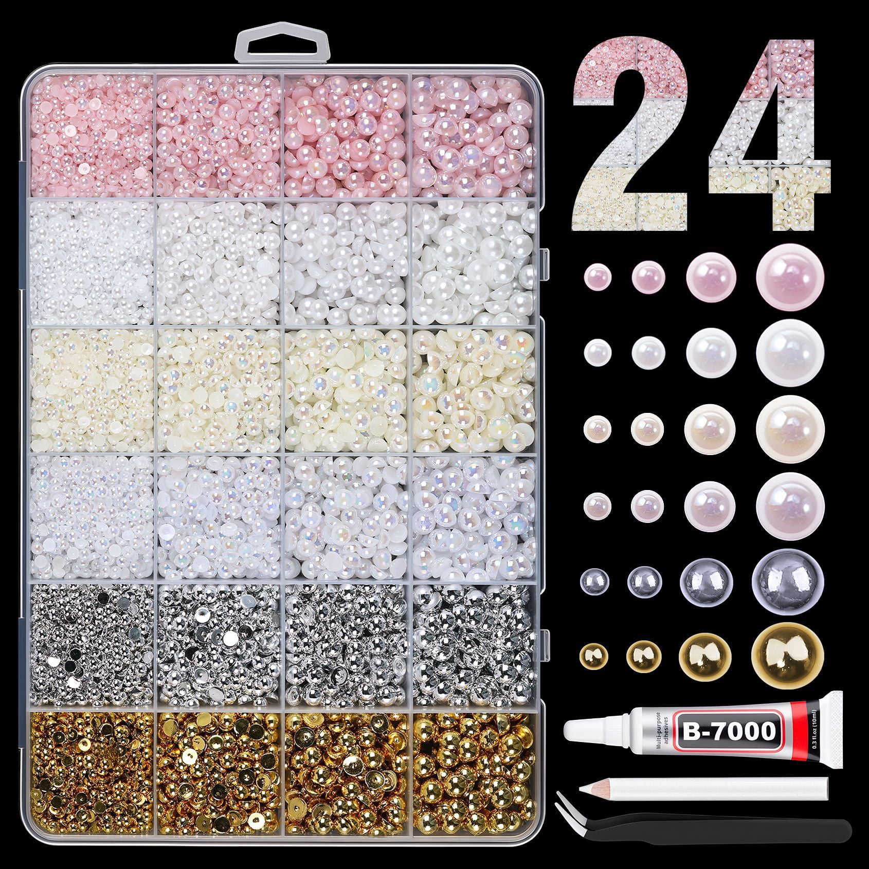 24-Compartment Storage Box Resin Flat-Bottom Drill for Nails Face Eye Makeup Tumblers Bottles Crafts Shoes Phones