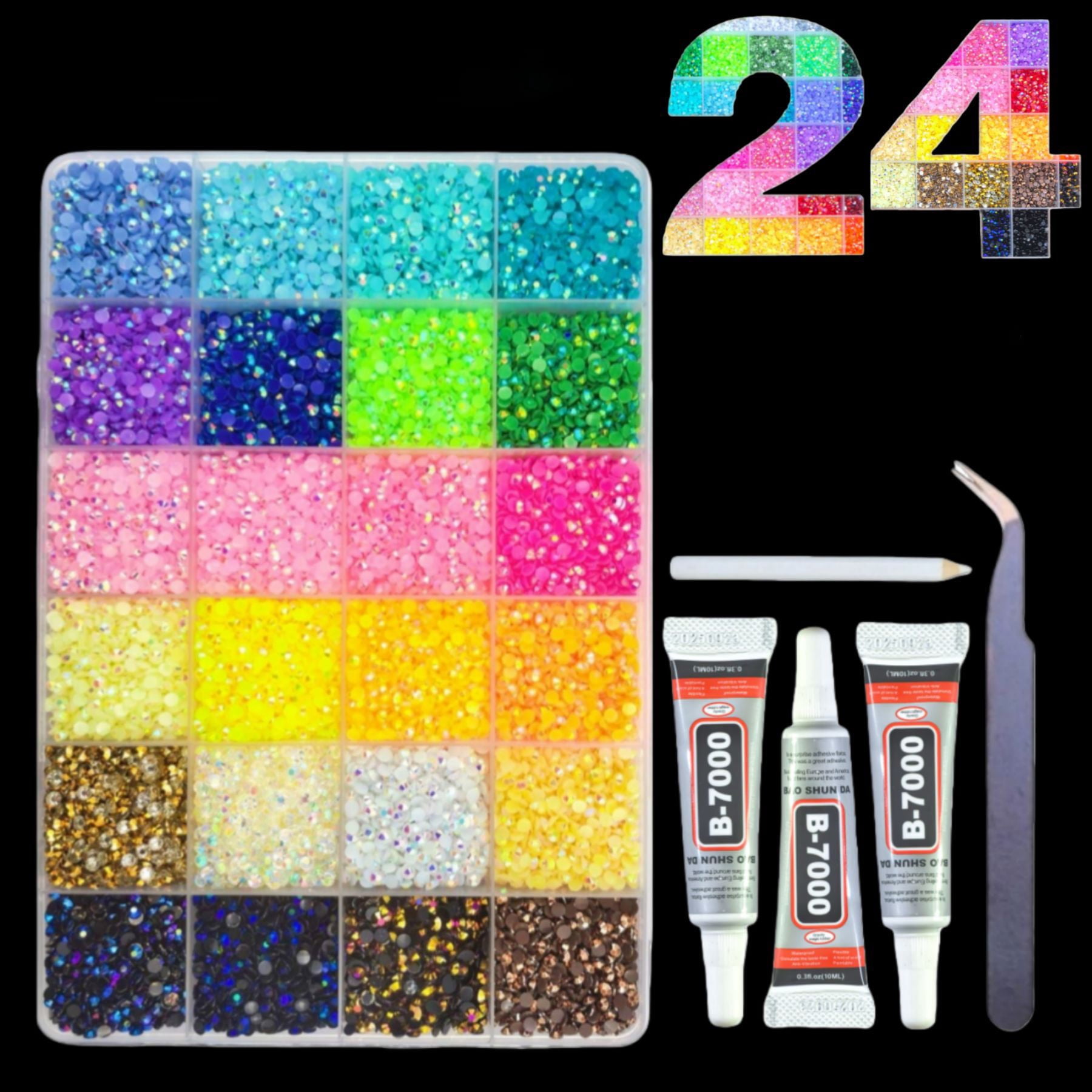 24-Compartment Storage Box Resin Flat-Bottom Drill for Nails Face Eye Makeup Tumblers Bottles Crafts Shoes Phones