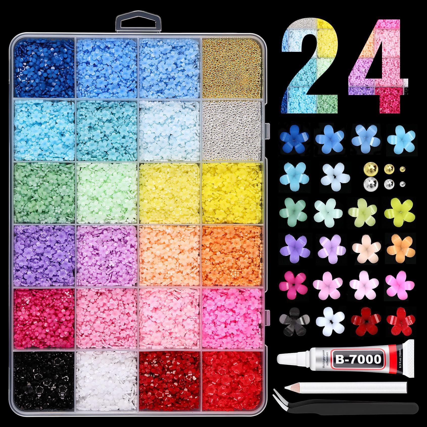 24-Compartment Storage Box Resin Flat-Bottom Drill for Nails Face Eye Makeup Tumblers Bottles Crafts Shoes Phones