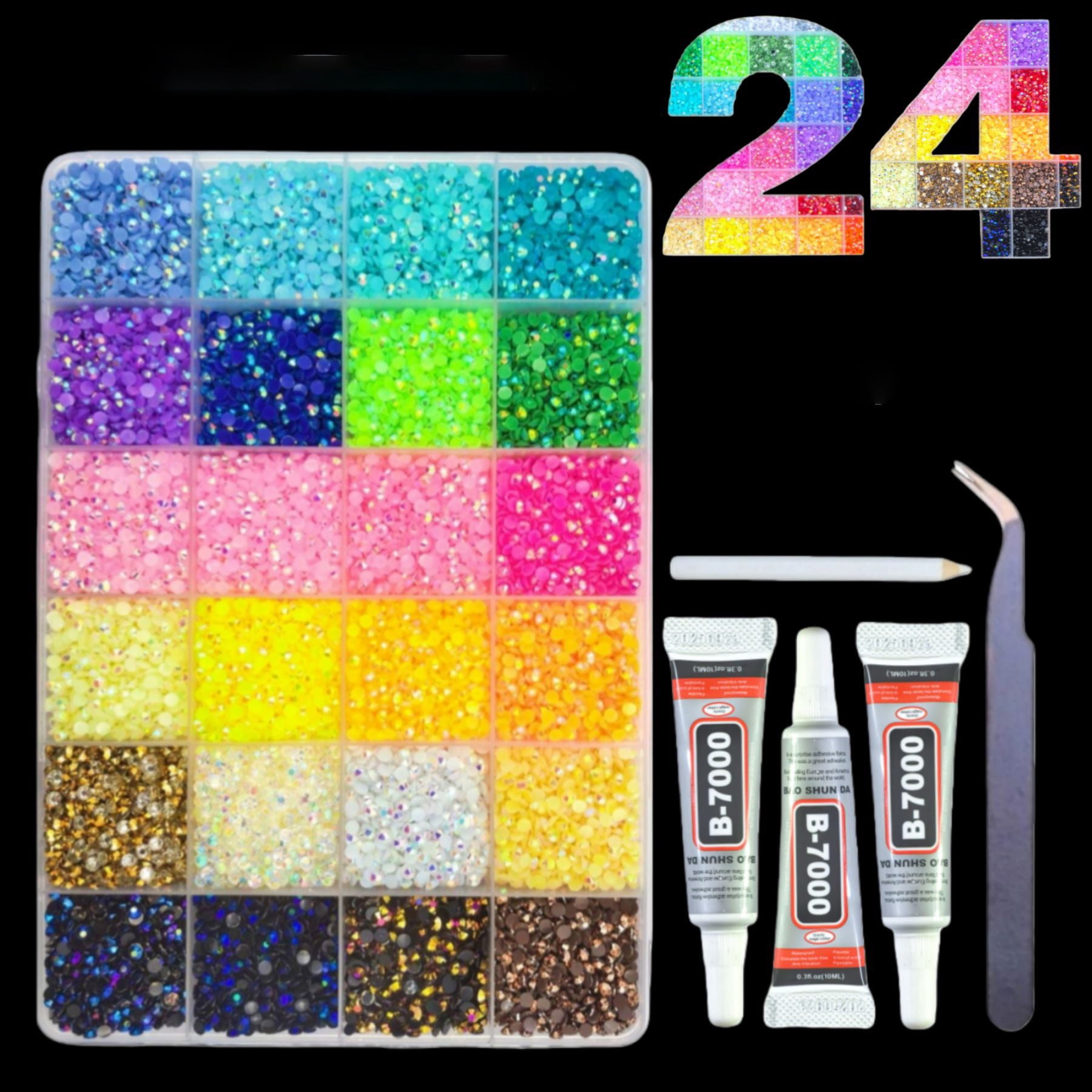 24-Compartment Storage Box Resin Flat-Bottom Drill for Nails Face Eye Makeup Tumblers Bottles Crafts Shoes Phones
