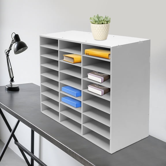 24 Compartments Literature Organizer, File Sorter Mail Center Magazine Holder, for Office Home School, White
