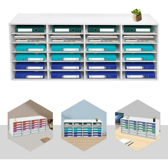 24 Compartments Literature Organizer Mailbox,Desktop File Sorter Mail Center, Paper Storage Cabinet for Home School Office, Classroom -White