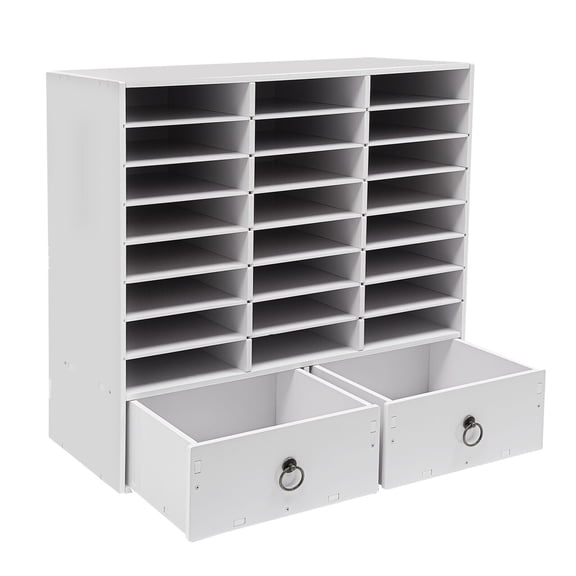 24 Compartments Paper and Mail Organizer Storage Cabinet and 2 Drawers 28*11.8*27.6in for Offices, Classrooms, Living Rooms