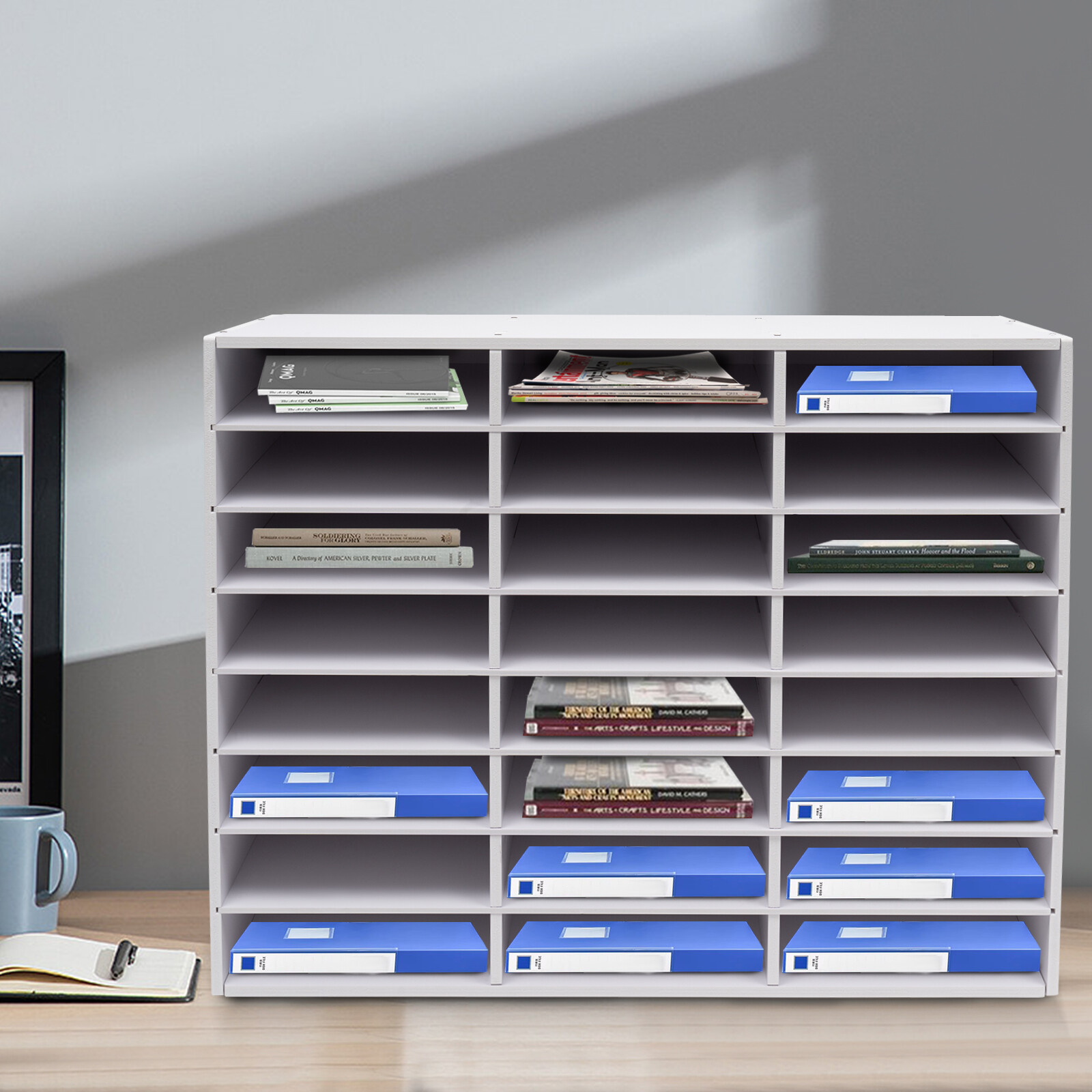 24 Compartments White Desktop File Holder Stable Literature Organizer ...