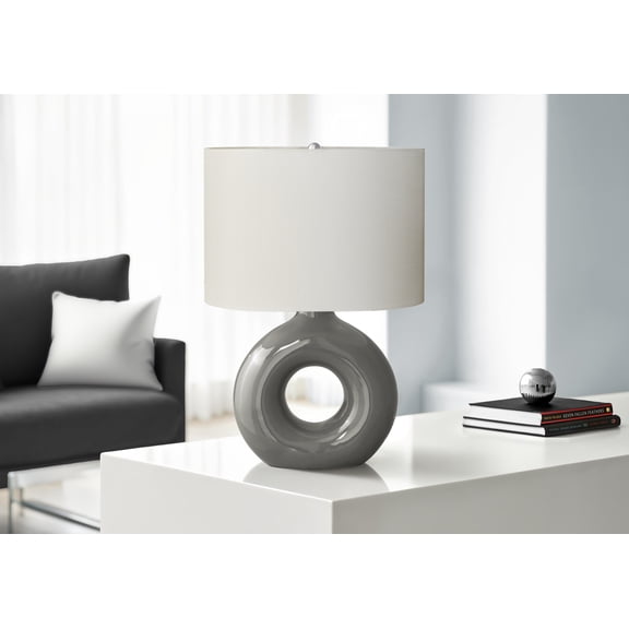 24" Contemporary Dark Grey Ceramic Table Lamp with Ivory Cream Shade