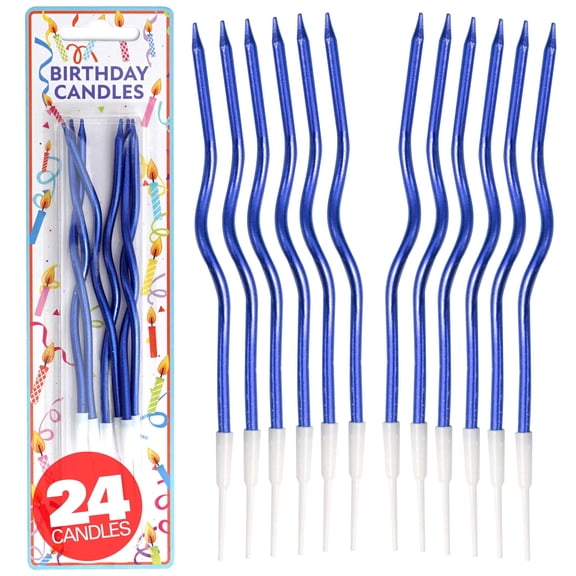 24 Count Blue Spiral Metallic Birthday Candles, Cake Candles, Birthday Parties, Wedding Party, Spiral Candles, Gold Birthday Candles