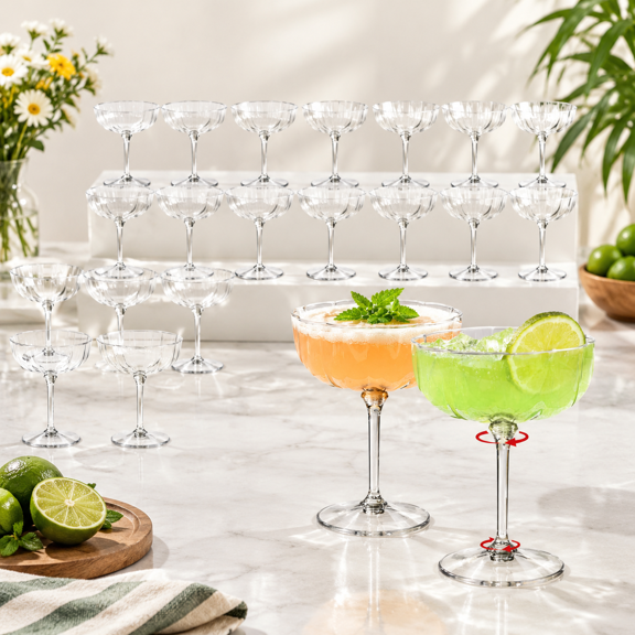24 Count Clear Petal Shape Disposable Plastic Martini Glasses, 7oz