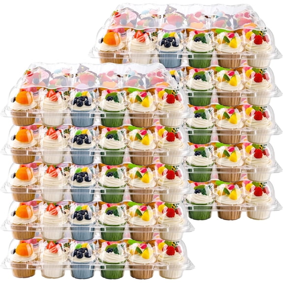 24 Count Cupcake Containers 20 Pack Cupcake Holders with Detachable Tall Dome Lids Clear Plastic Stackable Cupcake Boxes for 480 Cupcakes, BPA Free, Standard Size