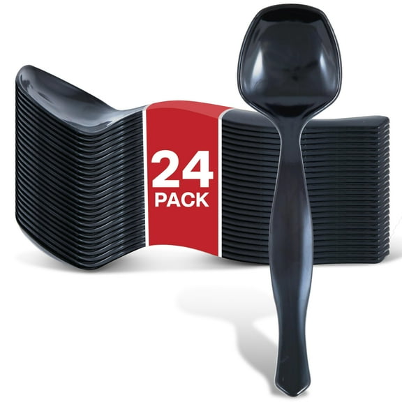 24 Count Disposable Serving Spoons, Black Plastic Serving Spoons for Catering Weddings, Holiday Parties, and More, Large Plastic Serving Utensils for Buffet, Party Spoons, Stock Your Home