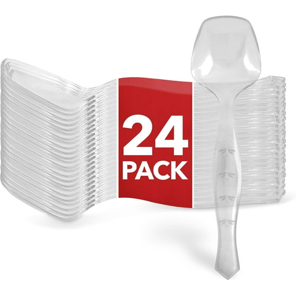 24 Count Disposable Serving Spoons, Clear Plastic Serving Spoons for Catering Weddings, Holiday Parties, and More, Large Plastic Serving Utensils for Buffet, Party Spoons, Stock Your Home