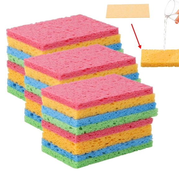 24-Count Kitchen Sponges- Compressed Cellulose Sponges Non-Scratch Natural Dish Sponge for Kitchen Bathroom Cars, Funny Cut-Outs DIY