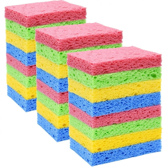 24-Count Kitchen Sponges- Compressed Cellulose Sponges Non-Scratch Natural Dish Sponge for Kitchen Bathroom Cars, Funny Cut-Outs DIY