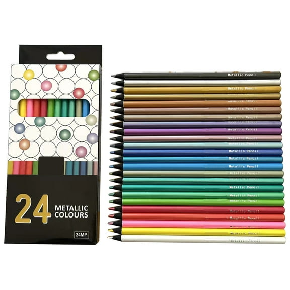 24 Count Metallic Colored Pencils Assorted Coloring Pencil Set Wooden Drawing Pencils For Kids Art Drawing Coloring Book