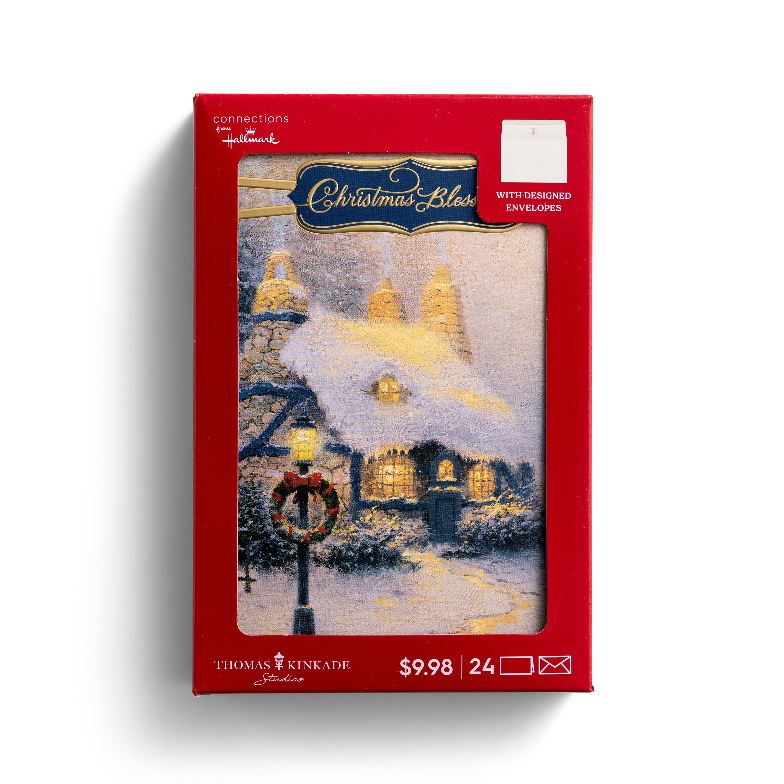 24 Count Traditional Christmas Boxed Cards, Thomas Kinkade Cottage