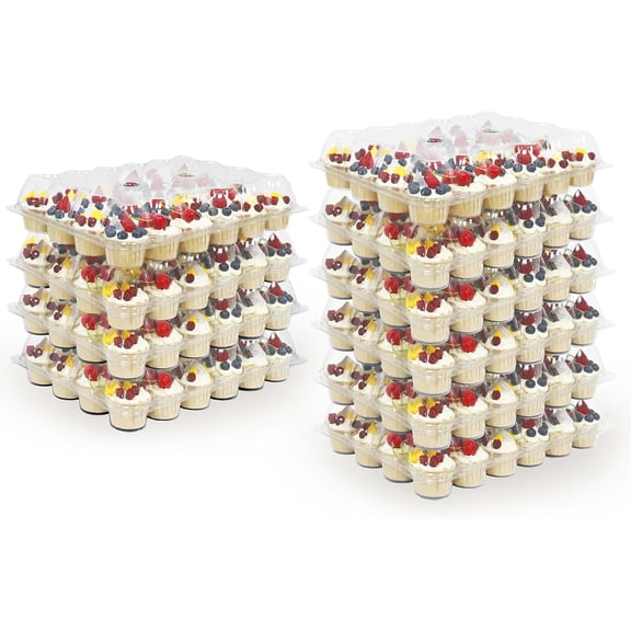 24 Count x 10 Sets Plastic Cupcake Containers, Durable and BPA-Free Cupcake Holder with Lid for Easy Transport Storage, Stackable Clear Cupcake Carriers, Reusable Dessert Boxes