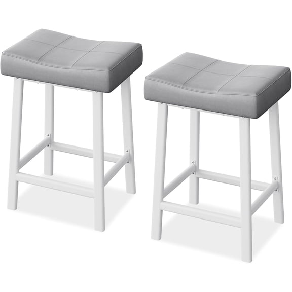 24'' Counter Bar Height Stools Set of 2, Saddle Bar Stools with Ergonomic PU Leather Seat & Sturdy Metal Legs, Space Saving Design, Easy Assembly, for Kitchen Island, Home Bar, Game Room, Gray