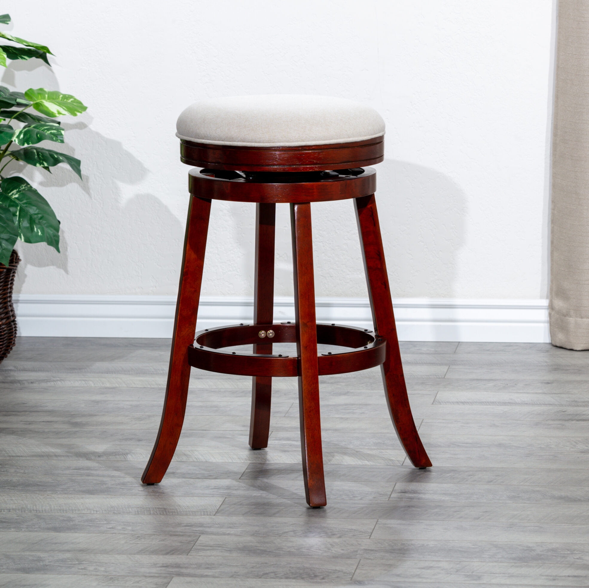 24 Counter Height Bar Stool Chair Modern Barstool with Cherry Flared Leg Beige Fabric 300 lbs Load Walmart Business Supplies