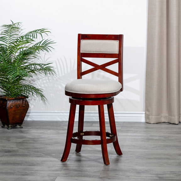 24" Counter Height Bar Swivel Stool Dining Chair,Leather Seat,Cushioned X-Back Stool Seat Armless Swivel Chairs for Restaurants Living Rooms Bedrooms Kitchens Offices