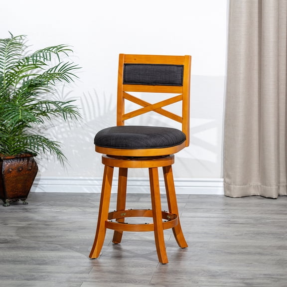 24" Counter Height Bar Swivel Stool Dining Chair,Leather Seat,Cushioned X-Back Stool Seat Armless Swivel Chairs for Restaurants Living Rooms Bedrooms Kitchens Offices