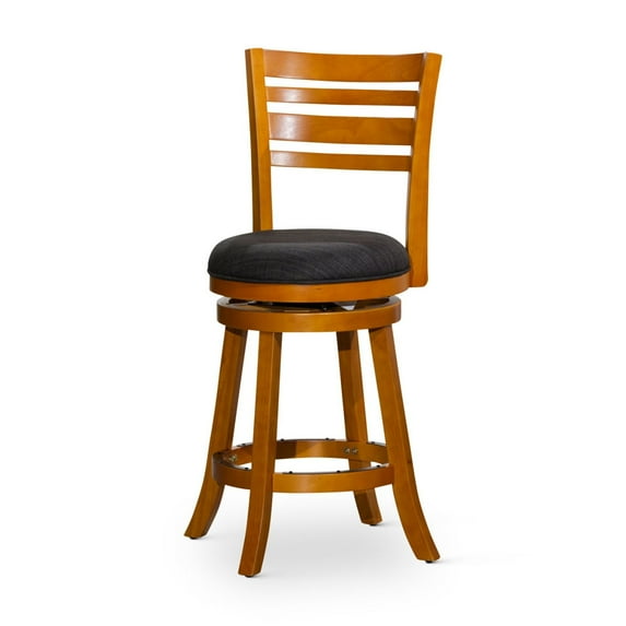 24" Counter Height Barstools, 4-Slat High Back Swivel Bar Stools with Upholstered Seat & Solid Wood Footrest, Counter Bar Stool for Kitchen Island Pub, Natural